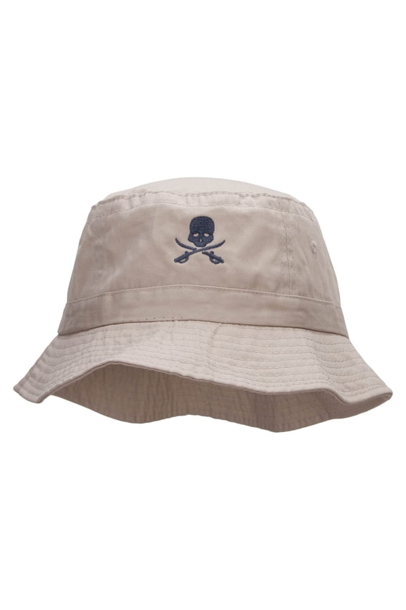 Skull and Blades Embroidered Bucket Hat - Natural OSFM