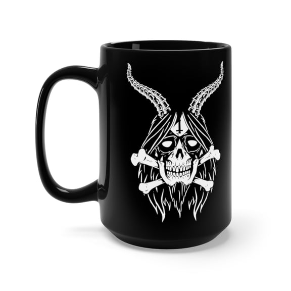 Skull and Bones Coffee Mug, 15oz, Black