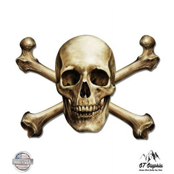 Skull and Bones Realistic - 3" Vinyl Sticker - For Car Laptop I-Pad Phone Helmet Hard Hat - Waterproof Decal
