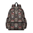 thumbnail image 1 of Skull and Bow Gothic Pattern Backpack for School, Cute School Bag with Adjustable Shoulder Straps and Padded Back, 13.4"x11"x4.7", 1 of 4