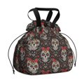 thumbnail image 1 of Skull and Bow Gothic Pattern Drawstring Insulated Lunch Bag for Women, Stain-Resistant Large Lunch Tote with Multi-Pockets for Work Office, 1 of 6