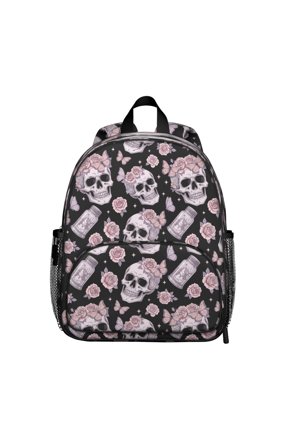 Skull and Butterfly Gothic Pattern Backpack for School, Cute School Bag with Adjustable Shoulder Straps and Padded Back, 13.8"x11.4"x6"