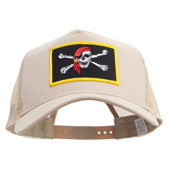 Skull and Choppers Red Scarf Patched New Big Size Trucker Mesh Cap - Khaki XL-3XL