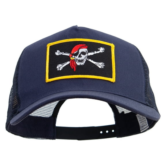 Skull and Choppers Red Scarf Patched New Big Size Trucker Mesh Cap - Navy XL-3XL