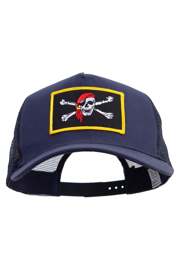 Skull and Choppers Red Scarf Patched New Big Size Trucker Mesh Cap - Navy XL-3XL