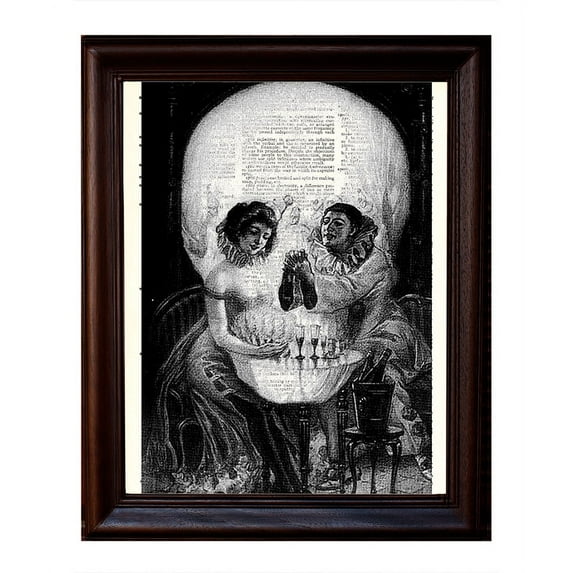 Skull and Clown Illusion - Dictionary Art Print Printed On Authentic Vintage Dictionary Book Page - 8 x 10.5