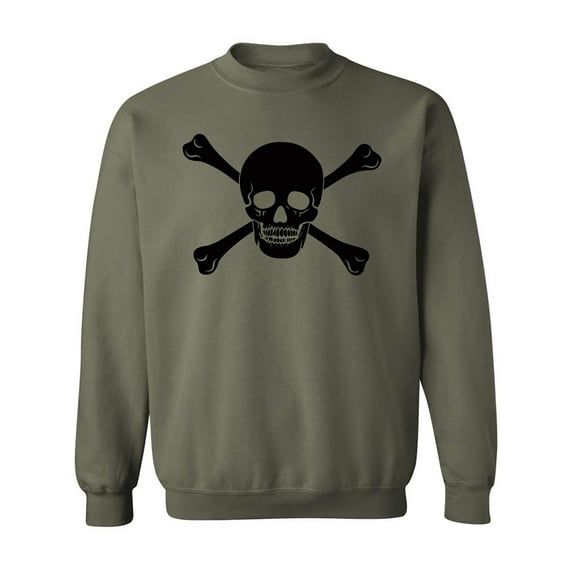 Skull and Cross Bones Crewneck Sweatshirt in Military Green