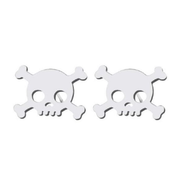 Skull and Cross bone Silver tone Metal Stud Pierced Earrings