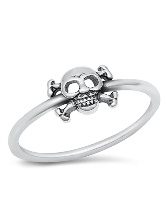 Skull and Crossbones Knights Crusading Ring .925 Sterling Silver Band Jewelry Female Male Size 7