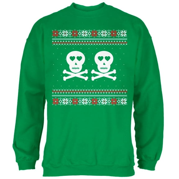 Skull and Crossbones Lovers Ugly Christmas Sweater Green Adult Sweatshirt - Large