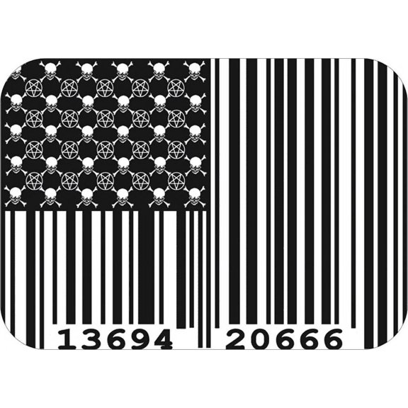 Skull and Crossbones - Pentragram - Barcode Flag - Sticker - 3 3/4" x 2 3/4"
