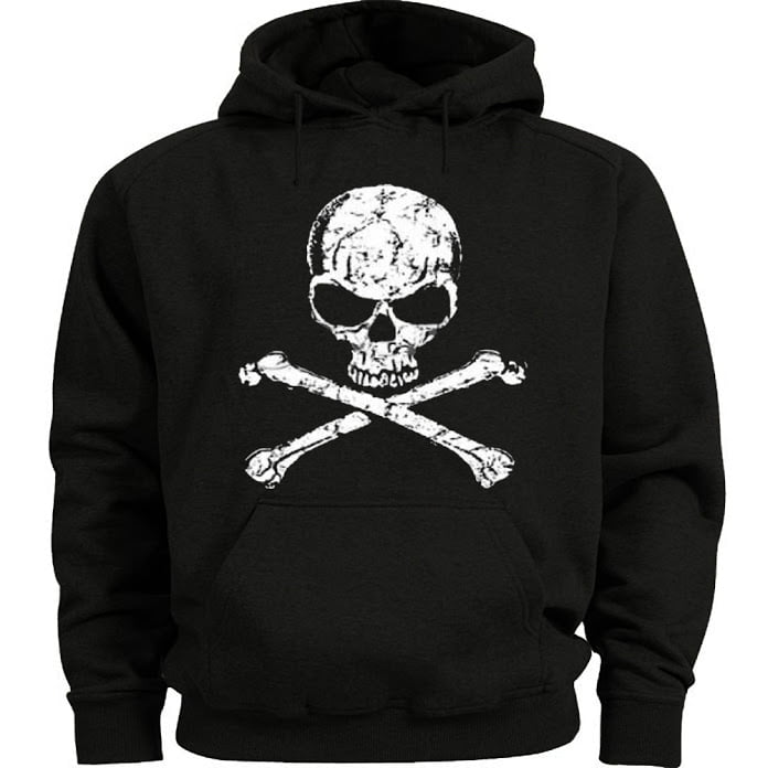 Skull and Crossbones Pirate Hoodie Men's Sweatshirt Black 