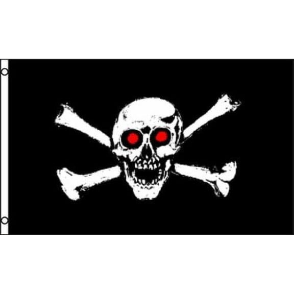 Skull and Crossbones Red Eyes Flag 2x3 ft Jolly Roger Bones Pirate Ship Black