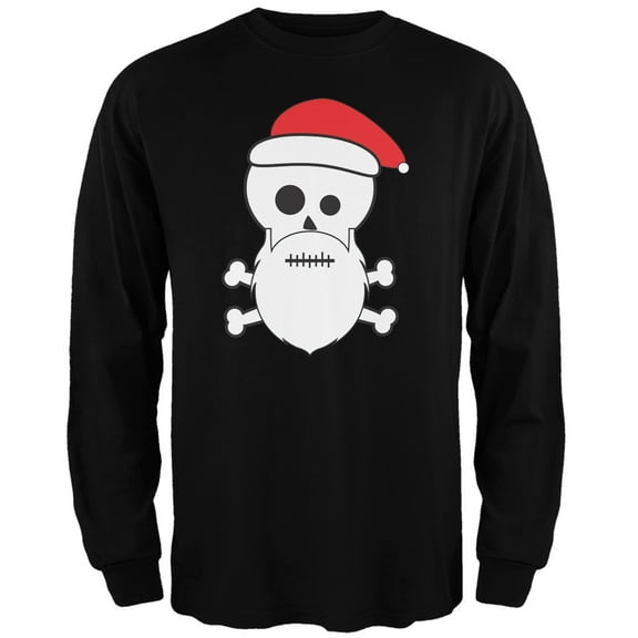 Skull and Crossbones Santa Black Adult Long Sleeve T-Shirt - Medium
