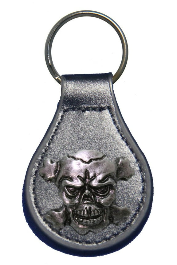 Skull and Crossbones leather key fob or keychain Black