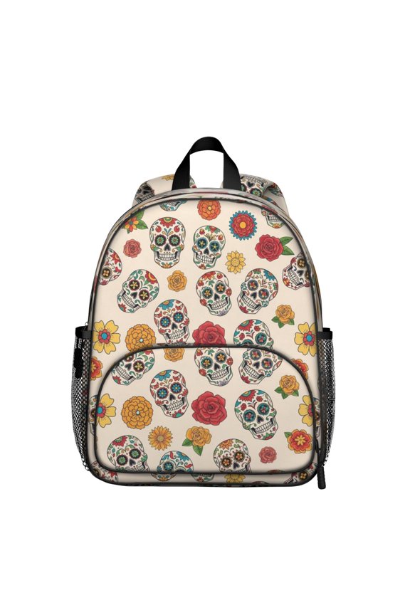 Skull and Flower Gothic Pattern Backpack for School, Cute School Bag with Adjustable Shoulder Straps and Padded Back, 13.8"x11.4"x6"