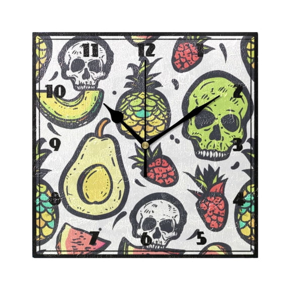 Skull and Fruits Wall Clock 7.78" Non-Ticking Silent Battery Operated for Home Bedroom Office Kitchen Living Room
