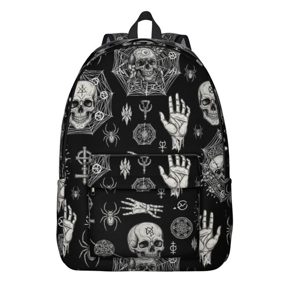 Skull and Hand Gothic Pattern Backpack for School, Cute School Bag with Adjustable Shoulder Straps and Padded Back, 15.7"x11.8"x5.5"