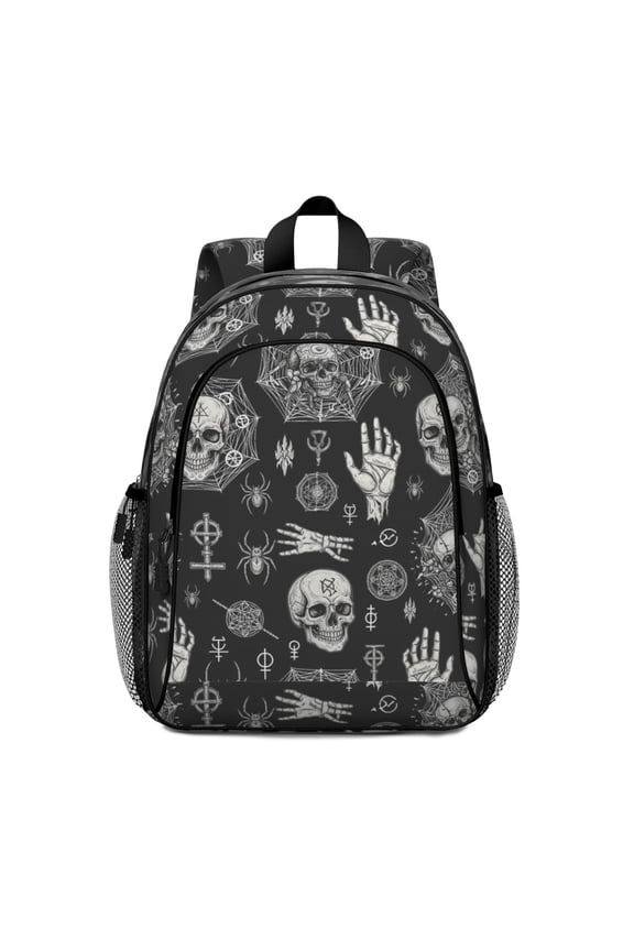 Skull and Hand Gothic Pattern Backpack for School, Cute School Bag with Adjustable Shoulder Straps and Padded Back, 15"x11.42"x5.5"