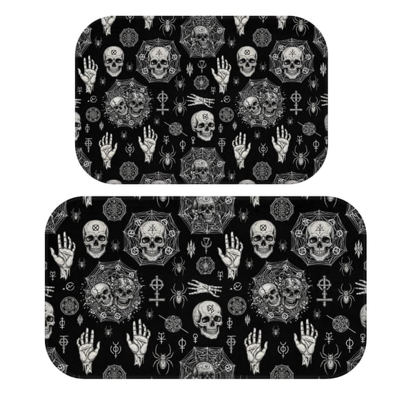 Skull and Hand Gothic Pattern Bath Mat Set Of 2,Non-Slip Rug for Bathroom,Kitchen,Bedroom,Entrance, 30x17 and 23.5x15.7 Inches