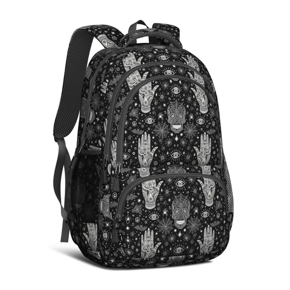 Skull and Hand Gothic Pattern Cute School Backpack Bag with Padded Back and Adjustable Shoulder Straps 16.9 X 12.6 X 5.9 Inches