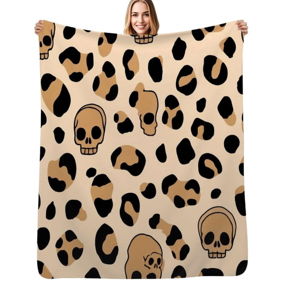 Skull and Leopard Print Pattern Flannel Blanket Warm Soft Bedding Throws Winter Camping Chair Sofa Bed