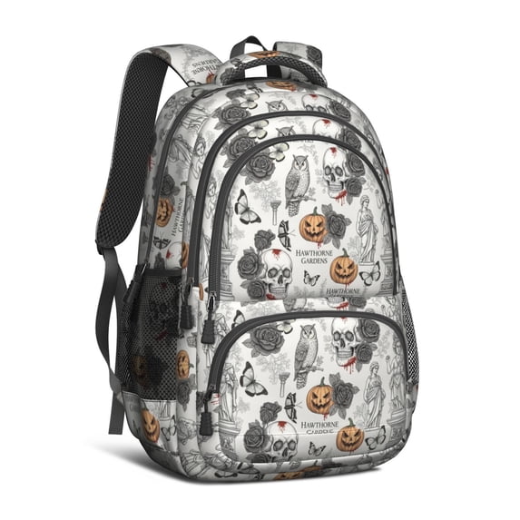 Skull and Pumpkin Gothic Pattern Cute School Backpack Bag with Padded Back and Adjustable Shoulder Straps 16.9 X 12.6 X 5.9 Inches