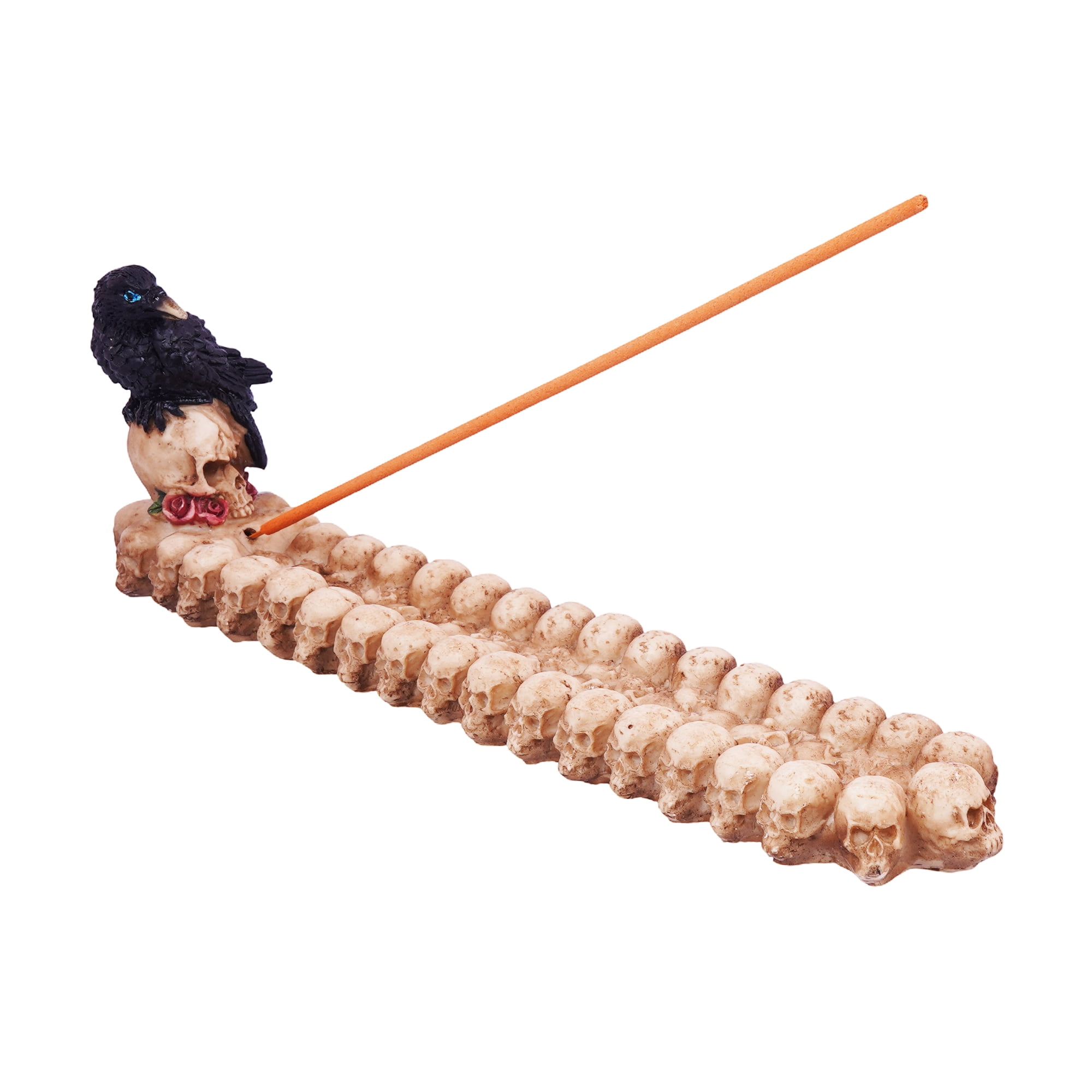 Skull and Raven Incense Burner – 11 Inch Hand-Painted Cold Cast Resin Holder for Stick Incense