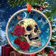 Skull And Roses Graph Skull and Rose Ceramic Christmas Ornament, Seasonal Gift and Tree Decor ...