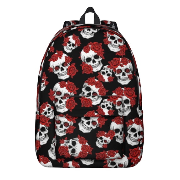 Skull and Rose Gothic Pattern Backpack for School, Cute School Bag with Adjustable Shoulder Straps and Padded Back, 15.7"x11.8"x5.5"