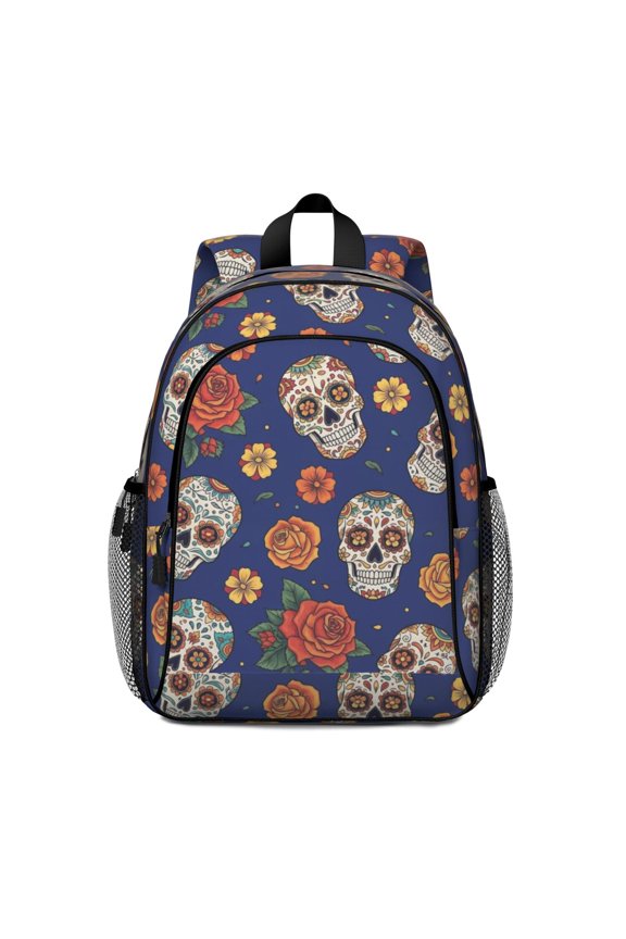 Skull and Rose Gothic Pattern Backpack for School, Cute School Bag with Adjustable Shoulder Straps and Padded Back, 15"x11.42"x5.5"
