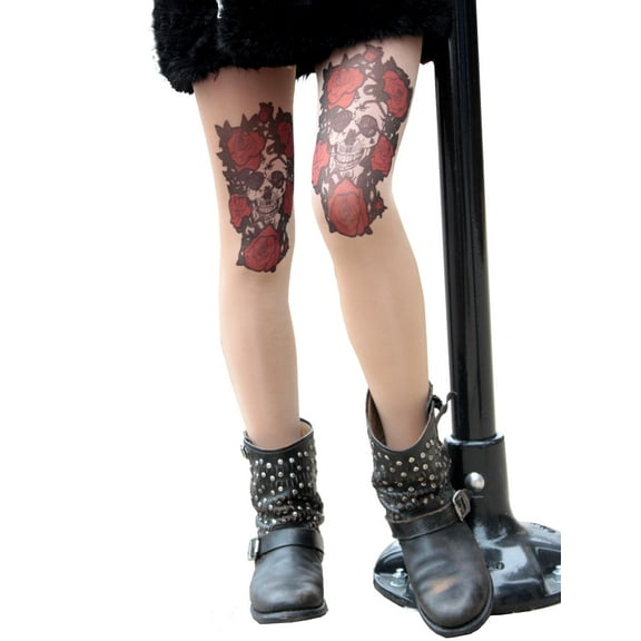 Skull and Roses Sheer Tattoo Tights For Women