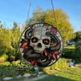 thumbnail image 1 of Skull and Snake Painted Stained Glass Suncatcher, Window Hanging Decor, Outdoor Sun Catcher, Halloween Decor, 1 of 5