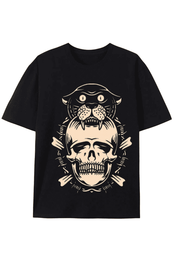 Skull and Tiger Graphic Print Oversized T-shirt