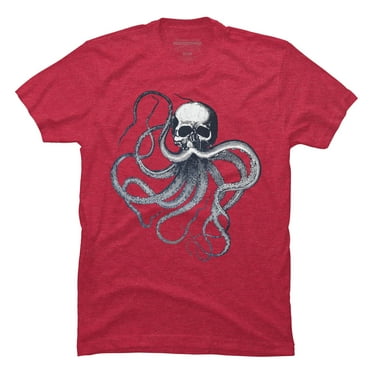 Skull and octopus Mens Red Heather Graphic Tee - Design By Humans  2XL