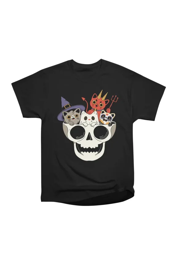 Skull and spooky cats T-Shirt Tee Gift For Him Merch For Her Apparel For Friend