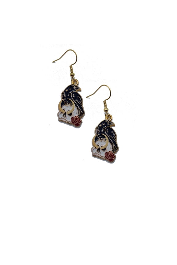 Skull bird earrings set. Dangle earrings set. Unisex dangle earrings. Fashion design