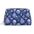 thumbnail image 1 of Skull blue crystal flower Makeup Bag, Large Capacity Travel Cosmetic Bag for Women Girls- Travel Toiletry Bag Leather Portable Waterproof Makeup Case Organizer with Handle, 1 of 4