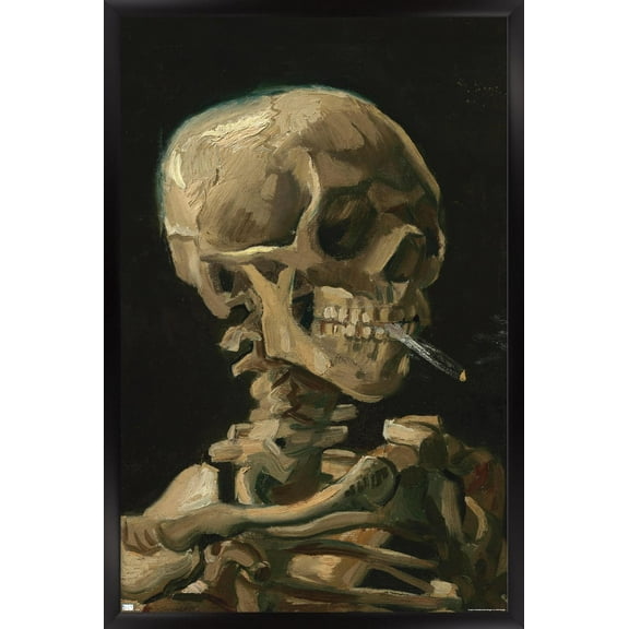Skull of a Skeleton with Burning Cigarette by Vincent van Gogh Wall Poster, 14.725" x 22.375" Framed