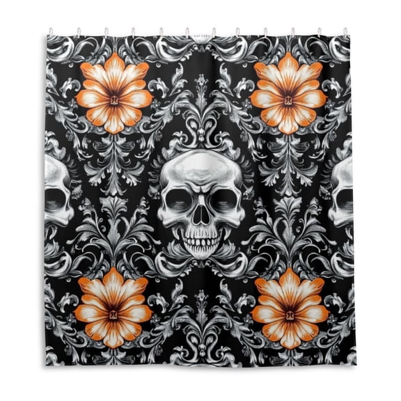 Skull on Black Background Shower Curtain Liner 66x72 Inch Waterproof Shower Curtains Decorative Bathroom with 12 Pack Hooks