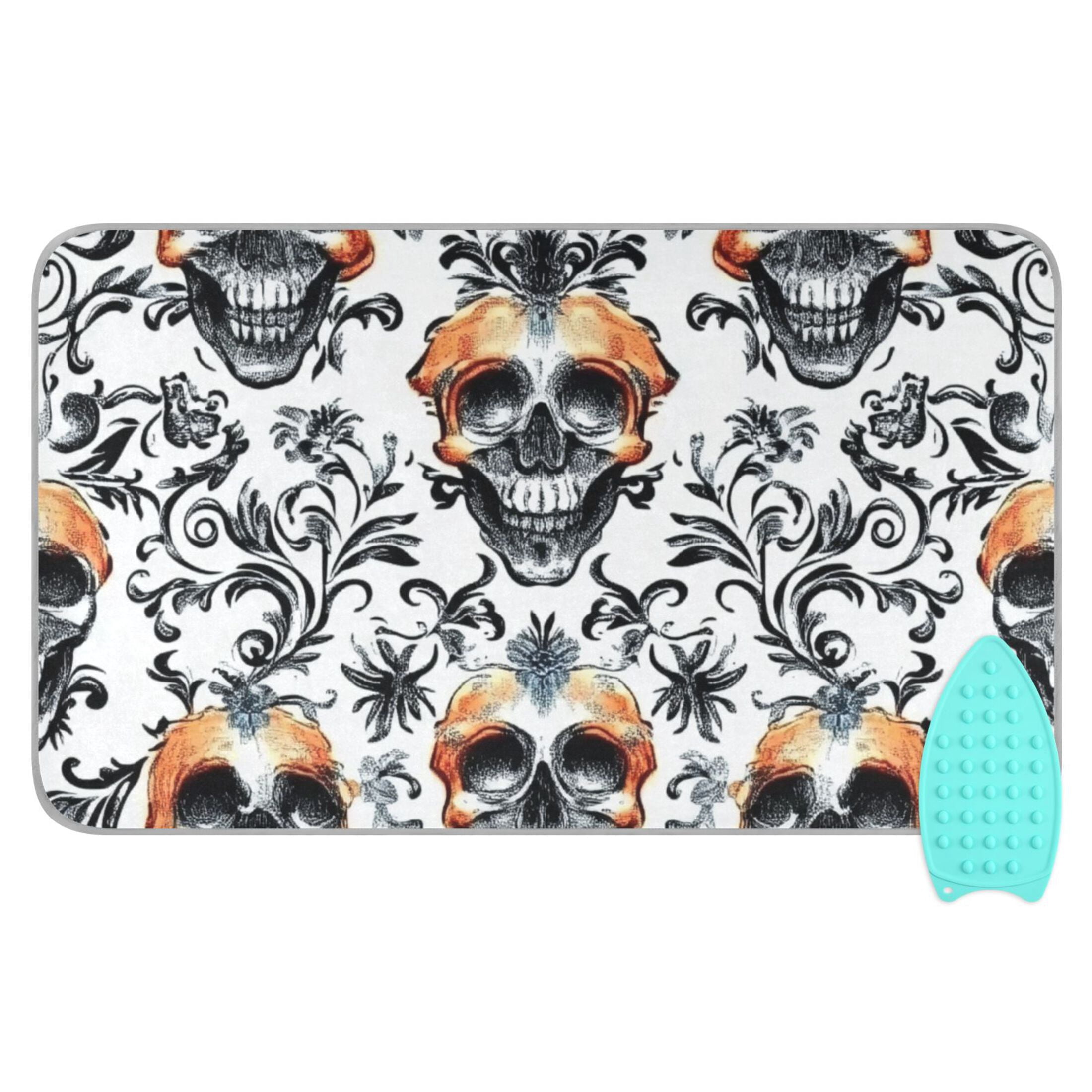 Skull on White Background Ironing Mat Blanket for Table Top Travel Portable Ironing Board Pad 47.2x27.6 Inch