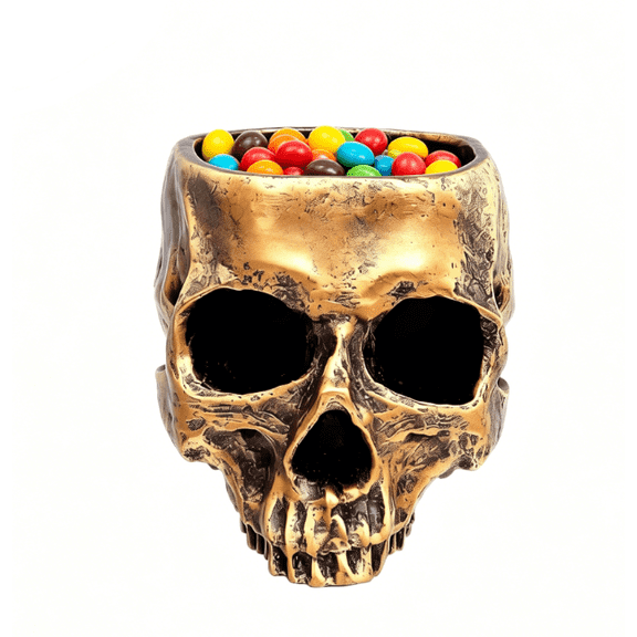 Skull planter, Resin Skull Head Flower Succulent Cactus Planter Pots, Small Object Containers Keys Sugar Candy Bowl, for Home Office Desk Decorations,Halloween Scene Statue Sculpture (Gold)