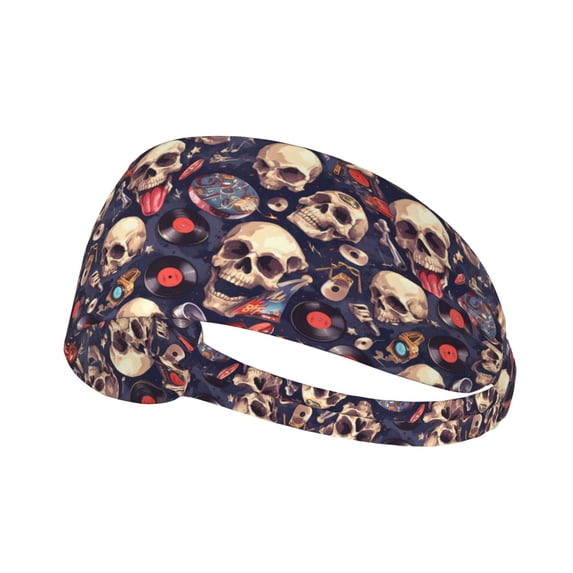 Skull record rock Headbands for Women Men, Workout Elastic Sweat Band for Yoga Running Cycling Gym Exercise Non Slip Head Bands for Women's Hair