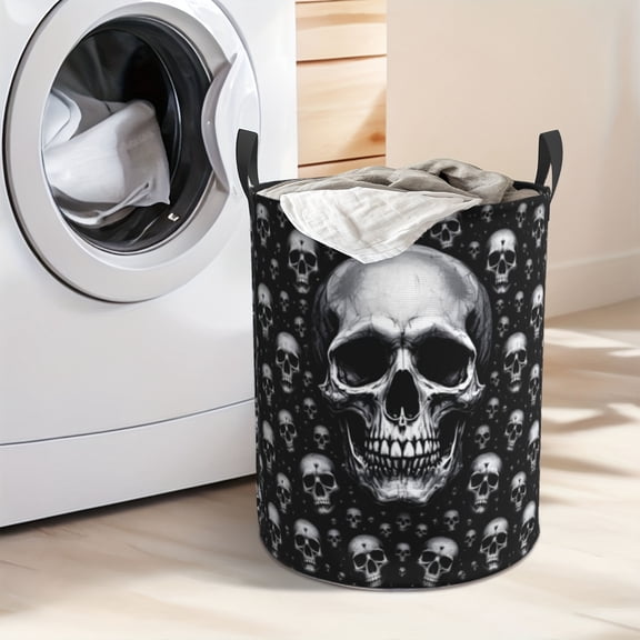 Skull-shaped thick Oxford cloth folding laundry basket, large capacity dirty clothes basket, wear-resistant hand-held basket, multi-purpose storage basket for bathroom, bedroom or dormitory.