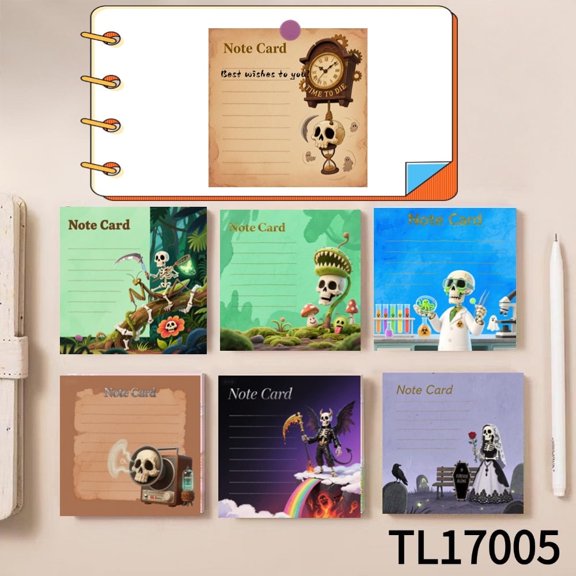 Skull-themed Note Cards - A Fashionable Stationery (3.543.54 Inches) 100-Pack with105 Emoticon Stickers,Clean Removal for Note-Taking, Super Strong Adhesion, Ideal for Office & School