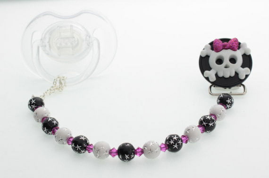 Skull with Bow Pacifier Clip