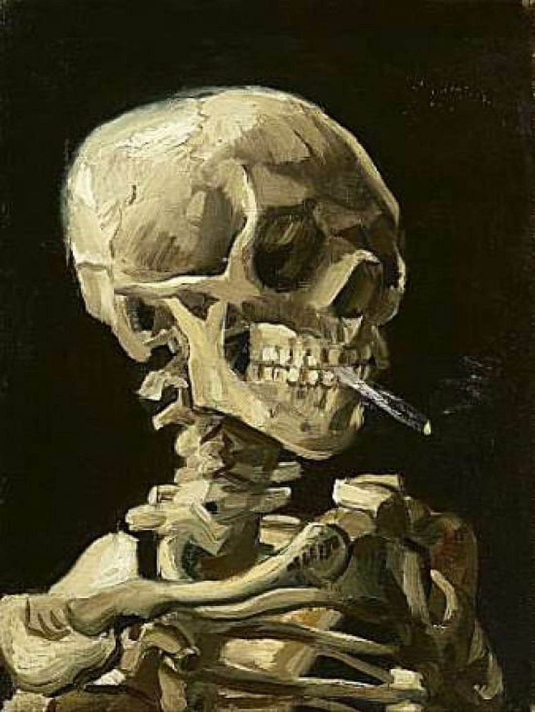 Skull with Burning Cigarette Canvas Art - Vincent Van Gogh (18 x 24)