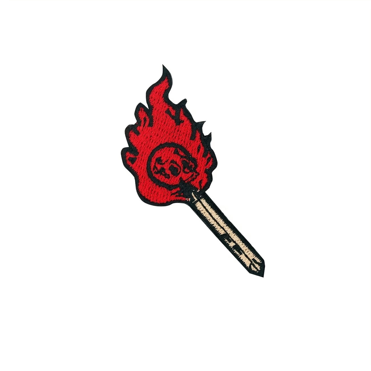 Skull with Burning Match Patch - Detachable Embroidered Badge for Clothing, Bags, and Accessories