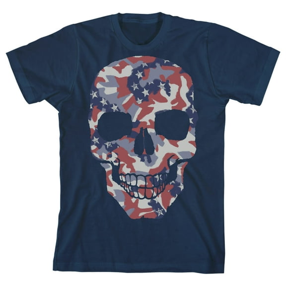 Skull with Camo Trap Graphics Youth Navy Blue Graphic Tee-Small