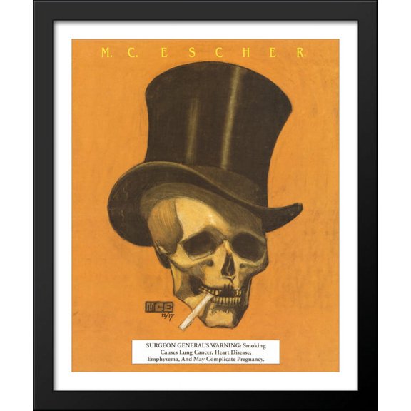 Skull with Cigarette 28x34 Large Black Wood Framed Print Art by M.C. Escher